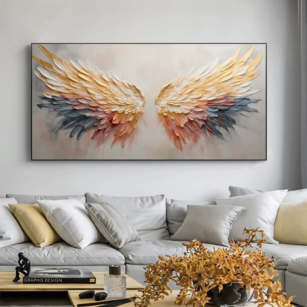 Interior Design Sketch - Kleurrijke Abstracte Engelenvleugel Olieverfschilderij Op Canvas