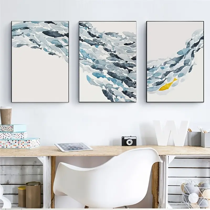 Interior Design Studio - 3 Stuks Aquarel Vis Groep Muur