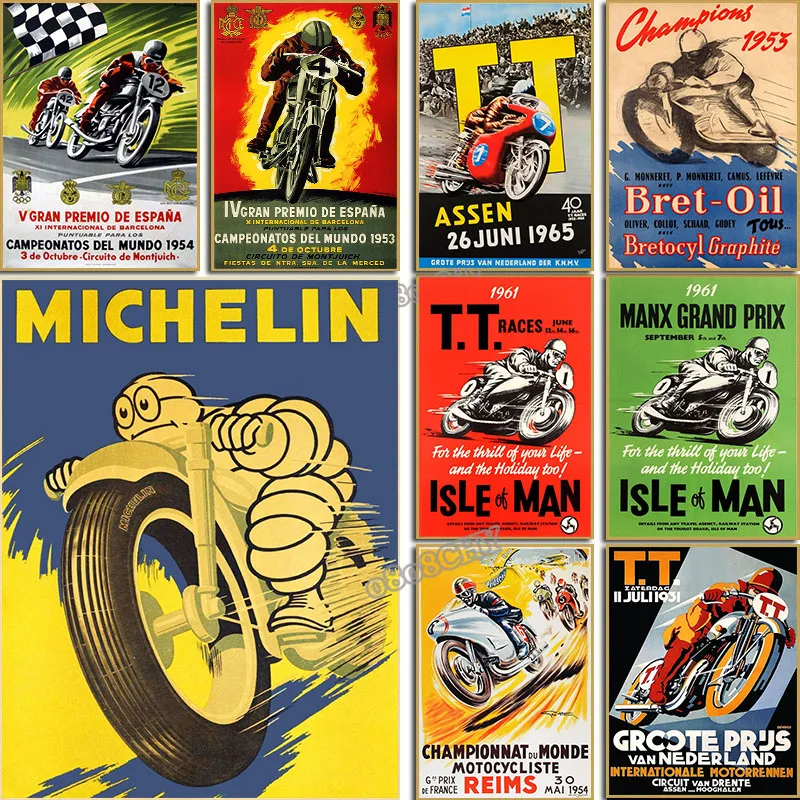 Interior Design Studio - Vintage 24-pa's motorrace wereldkampioenschap posters canvas
