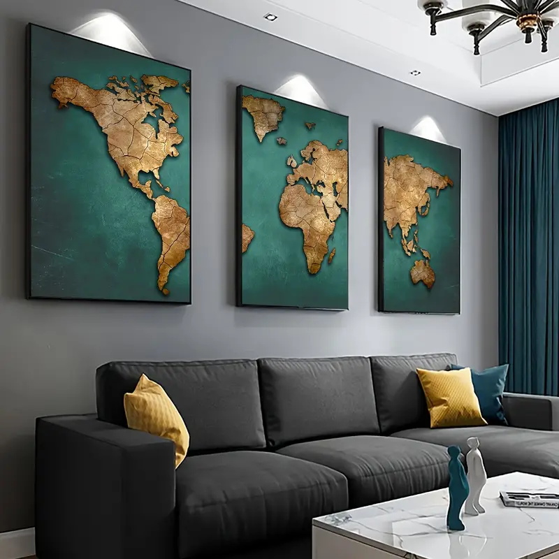 Interior Design Sketch - Retro Wereldkaart 3 stks/set Canvas Posters