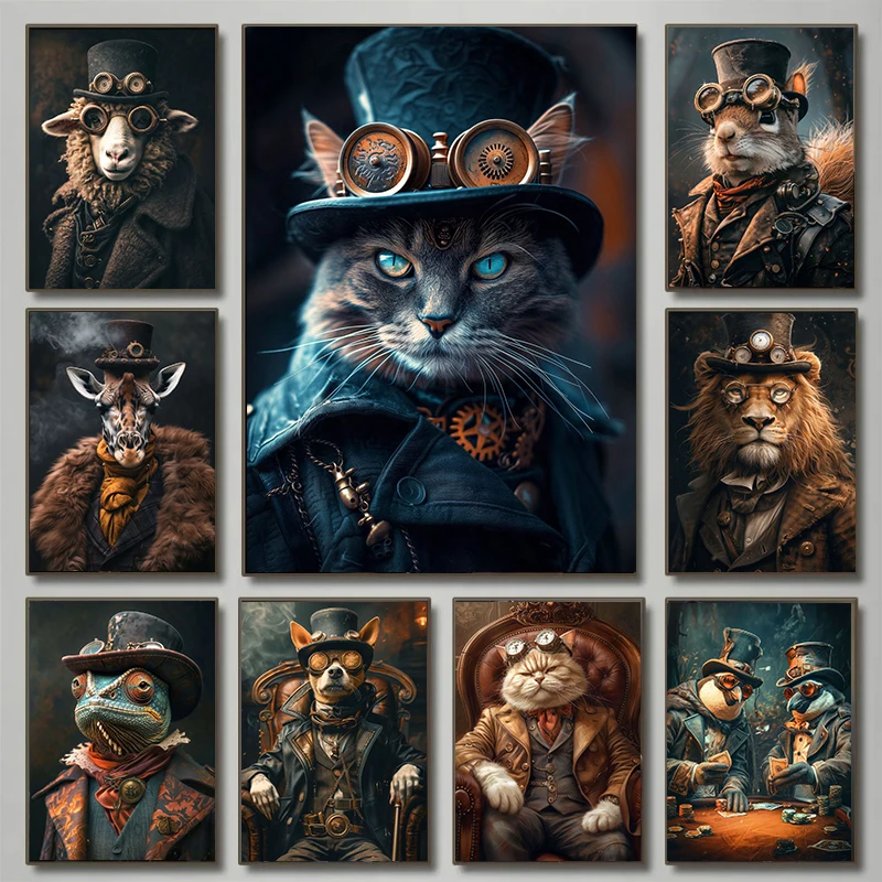 Interior Design Studio - Cool Steampunk Dieren Portret Canvas Print
