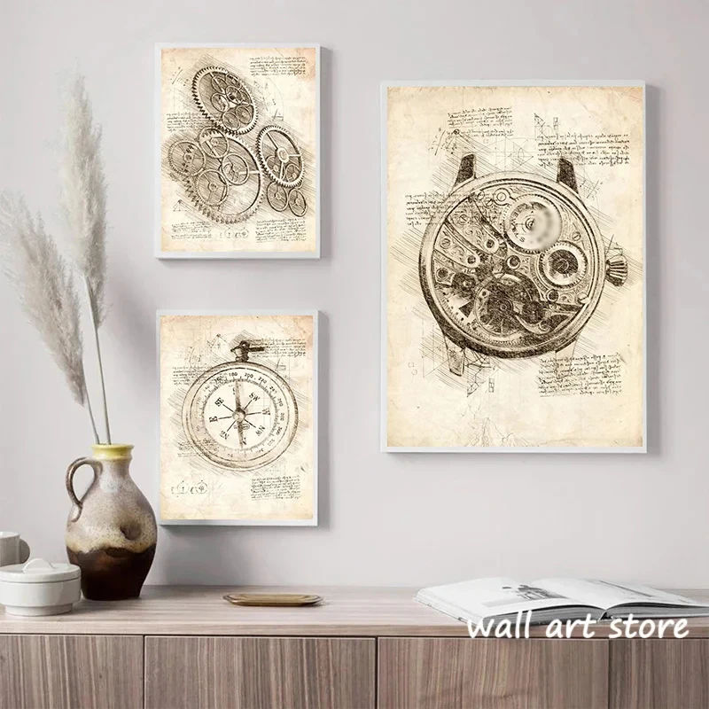 Vintage horloge schets poster  - Interior Design Studio recensie en prijs