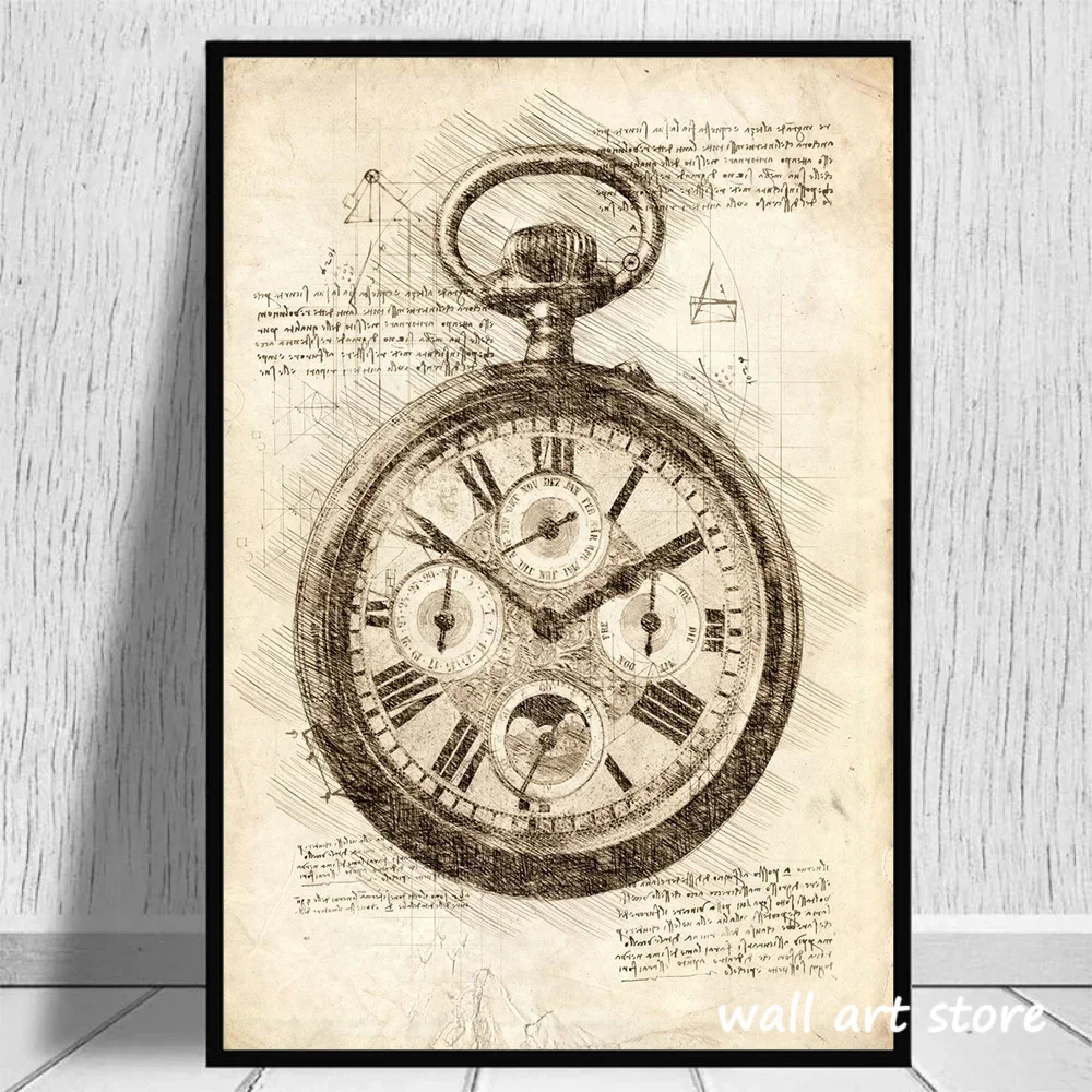 Vintage horloge schets poster  - Interior Design Studio recensie en prijs